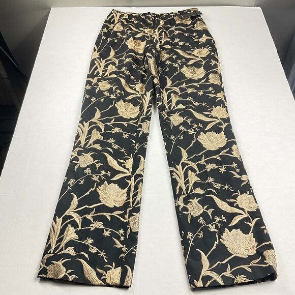 Dana Buchman Womens Silk Pants 8 Black Gold Embroidered Floral Boho NWT Luxe - Picture 1 of 12